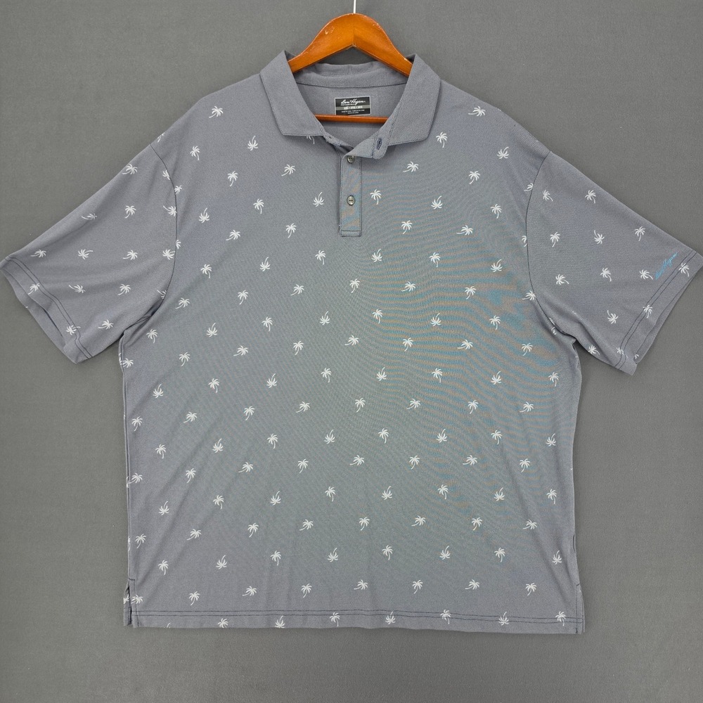 Ben Hogan Performance Mens 2XL Gray Palm Tree Print Golf Polo Shirt Short Sleeve